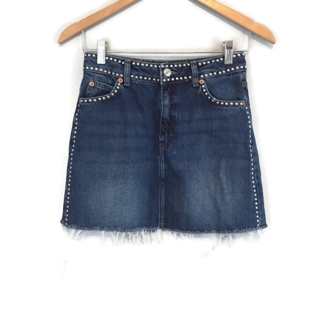Topshop Denim Studded Cutoff Skirt